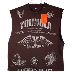 YOUNGLA Mens Rebel Sleeveless Muscle T-Shirt Brown M‎ SOLD OUT